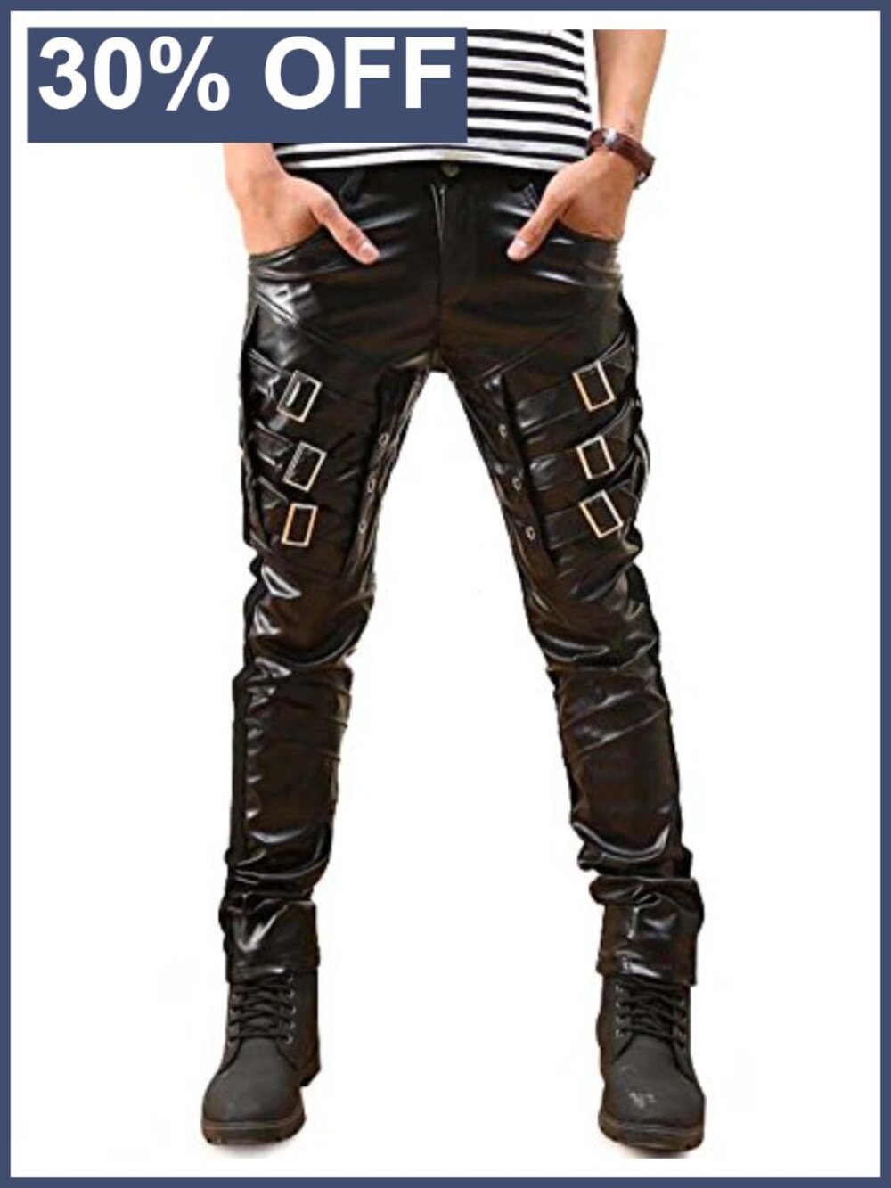 Idopy Men's Faux Leather Punk Hip Hop Motorcycle Pants